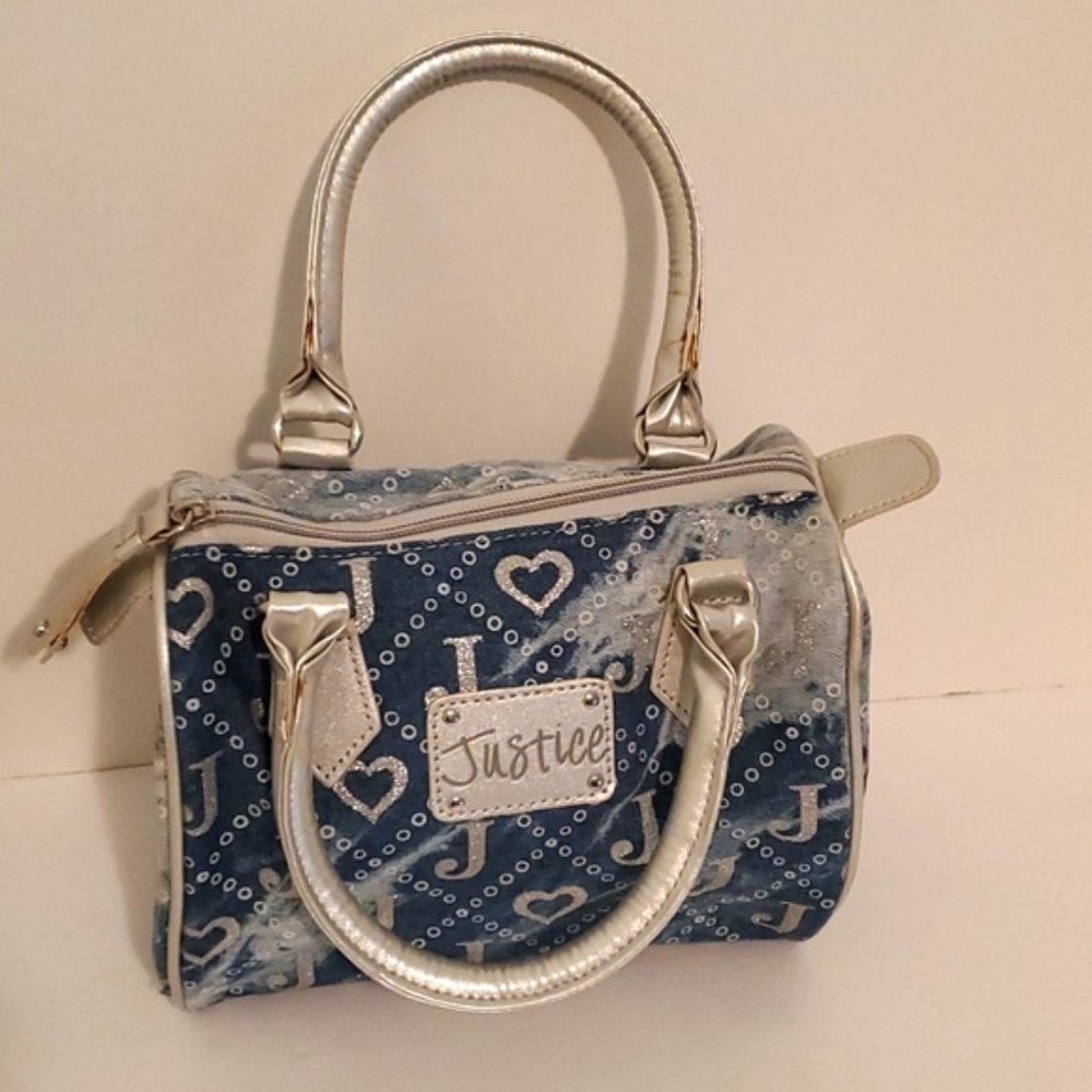 Justice blue and silver, hearts, girl's purse, handbag
